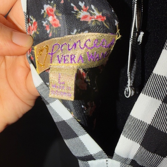 Princess Vera Wang Size L Black White Floral Gingham Dress Spaghetti Strap - Picture 5 of 7